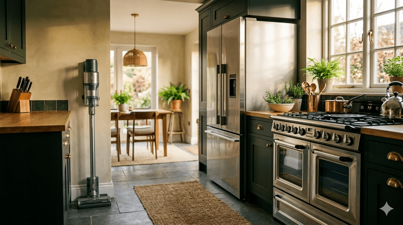 Kitchen fitted with modern household appliances